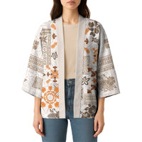 Hawaii Tapa Tribal Kimono With Hawaiian Quilt Pattern Gold LT9 - Polynesian Pride