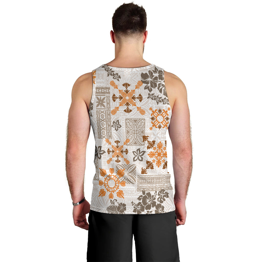 Hawaii Tapa Tribal Men Tank Top With Hawaiian Quilt Pattern Gold LT9 - Polynesian Pride