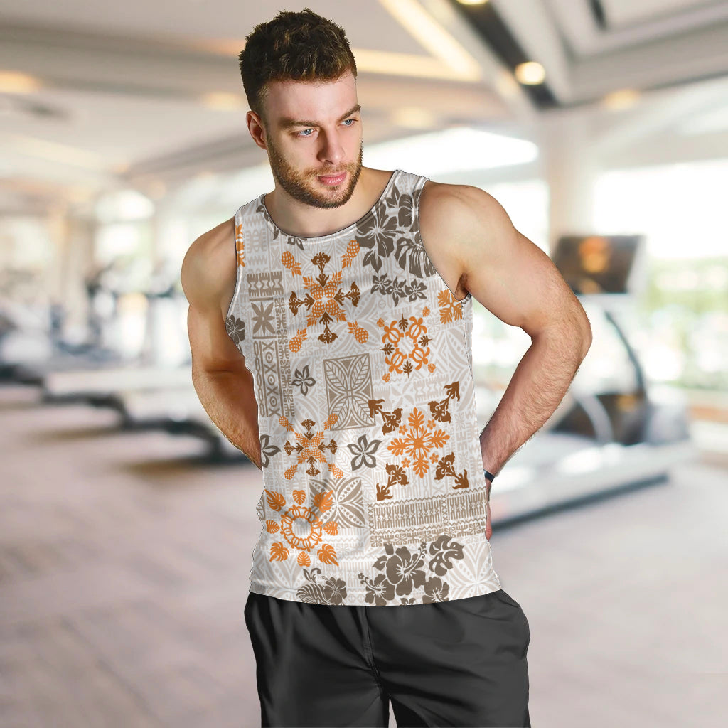 Hawaii Tapa Tribal Men Tank Top With Hawaiian Quilt Pattern Gold LT9 - Polynesian Pride