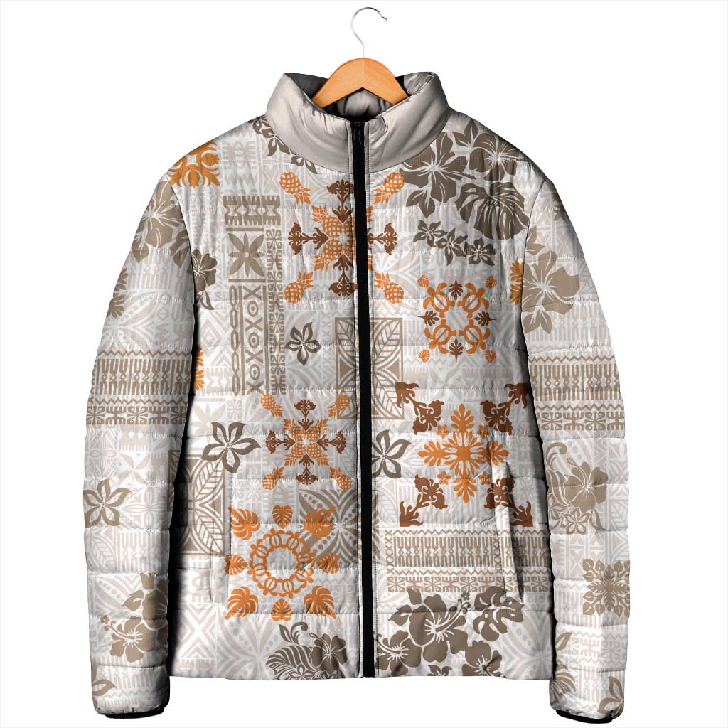 Hawaii Tapa Tribal Padded Jacket With Hawaiian Quilt Pattern Gold - Polynesian Pride