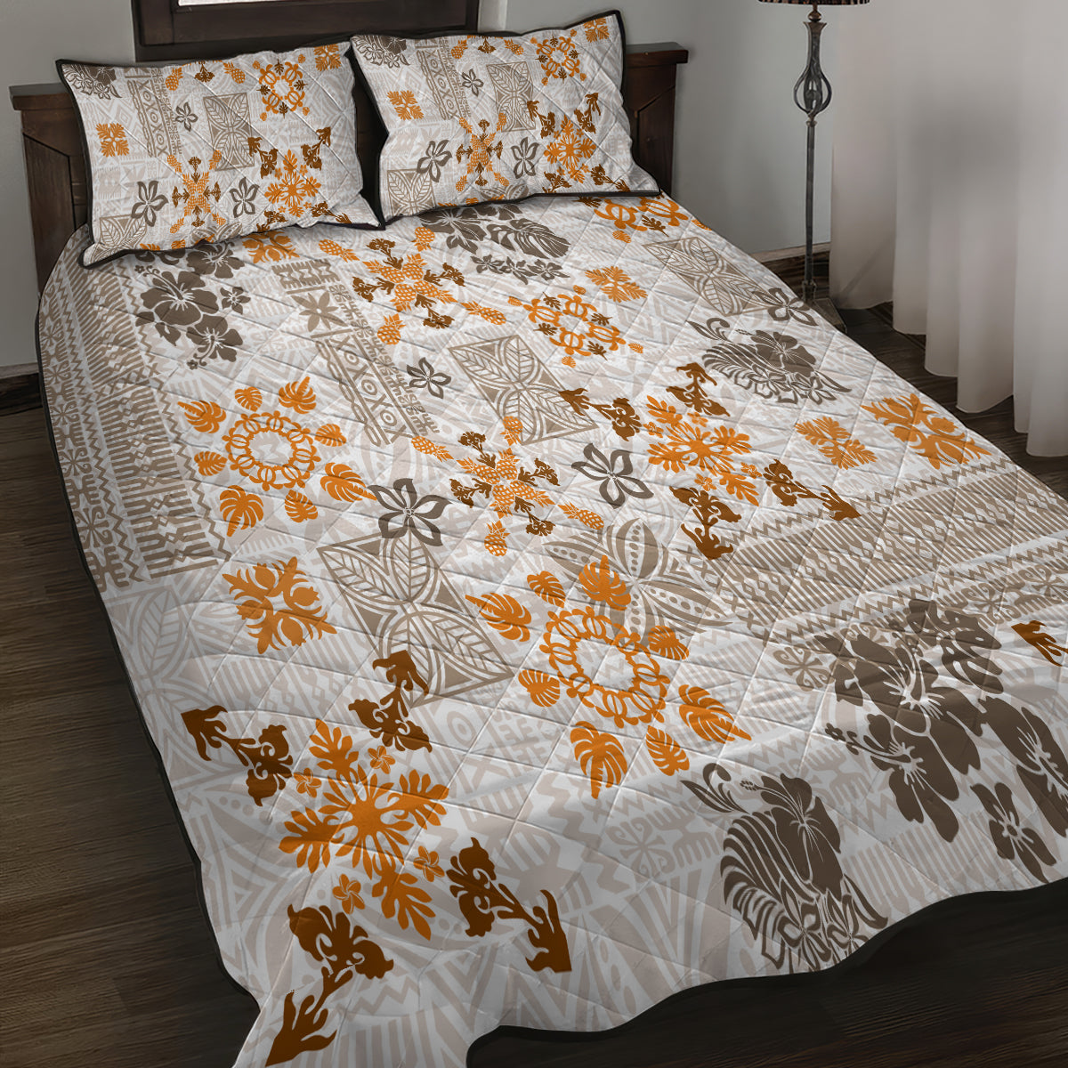 Hawaii Tapa Tribal Quilt Bed Set With Hawaiian Quilt Pattern Gold LT9 - Polynesian Pride