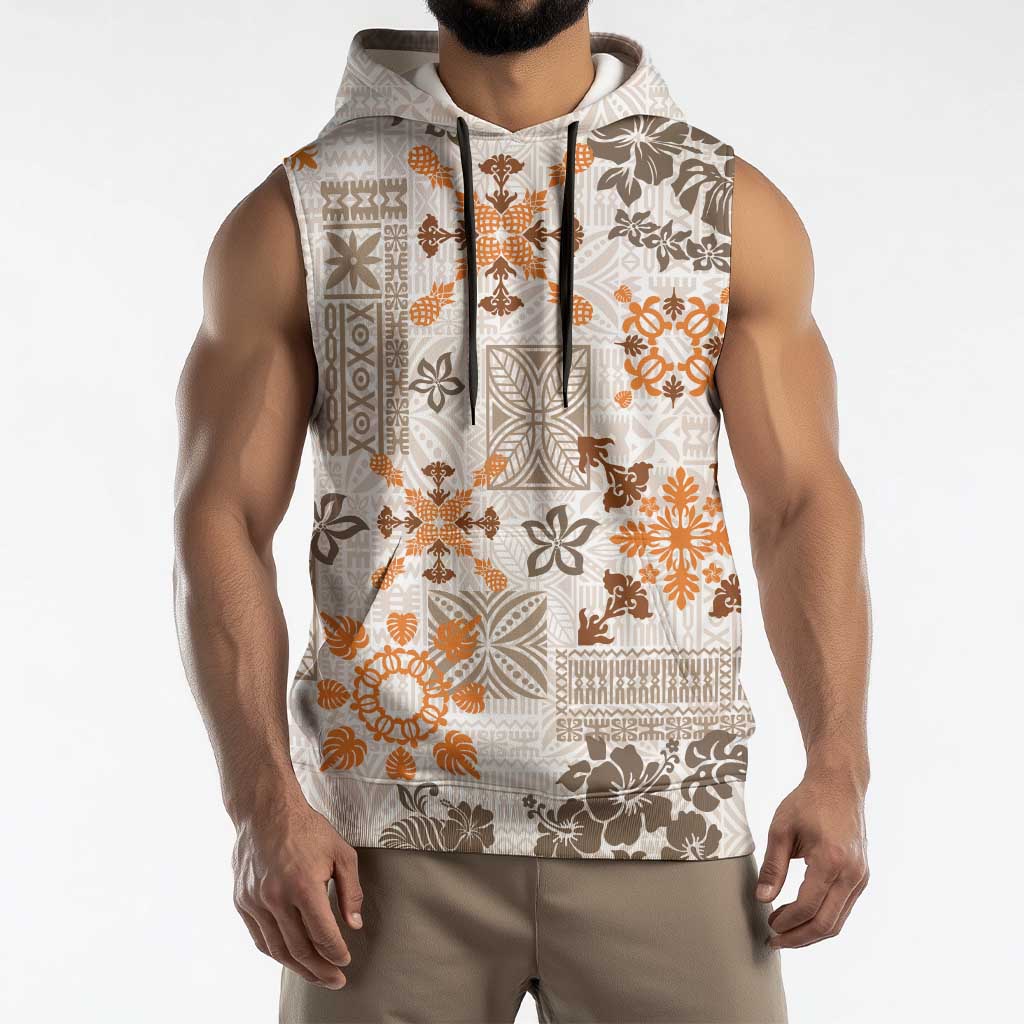 Hawaii Tapa Tribal Sleeveless Hoodie With Hawaiian Quilt Pattern Gold - Polynesian Pride