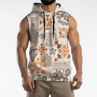 Hawaii Tapa Tribal Sleeveless Hoodie With Hawaiian Quilt Pattern Gold - Polynesian Pride