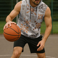 Hawaii Tapa Tribal Sleeveless Hoodie With Hawaiian Quilt Pattern Gold - Polynesian Pride