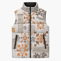 Hawaii Tapa Tribal Sleeveless Puffer Jacket With Hawaiian Quilt Pattern Gold - Polynesian Pride