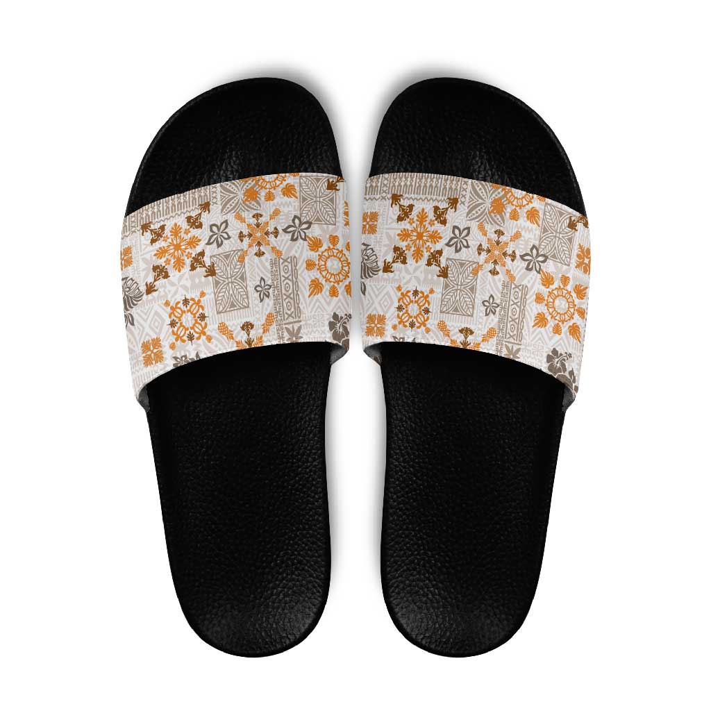 Hawaii Tapa Tribal Slide Sandals With Hawaiian Quilt Pattern Gold LT9 Gold - Polynesian Pride