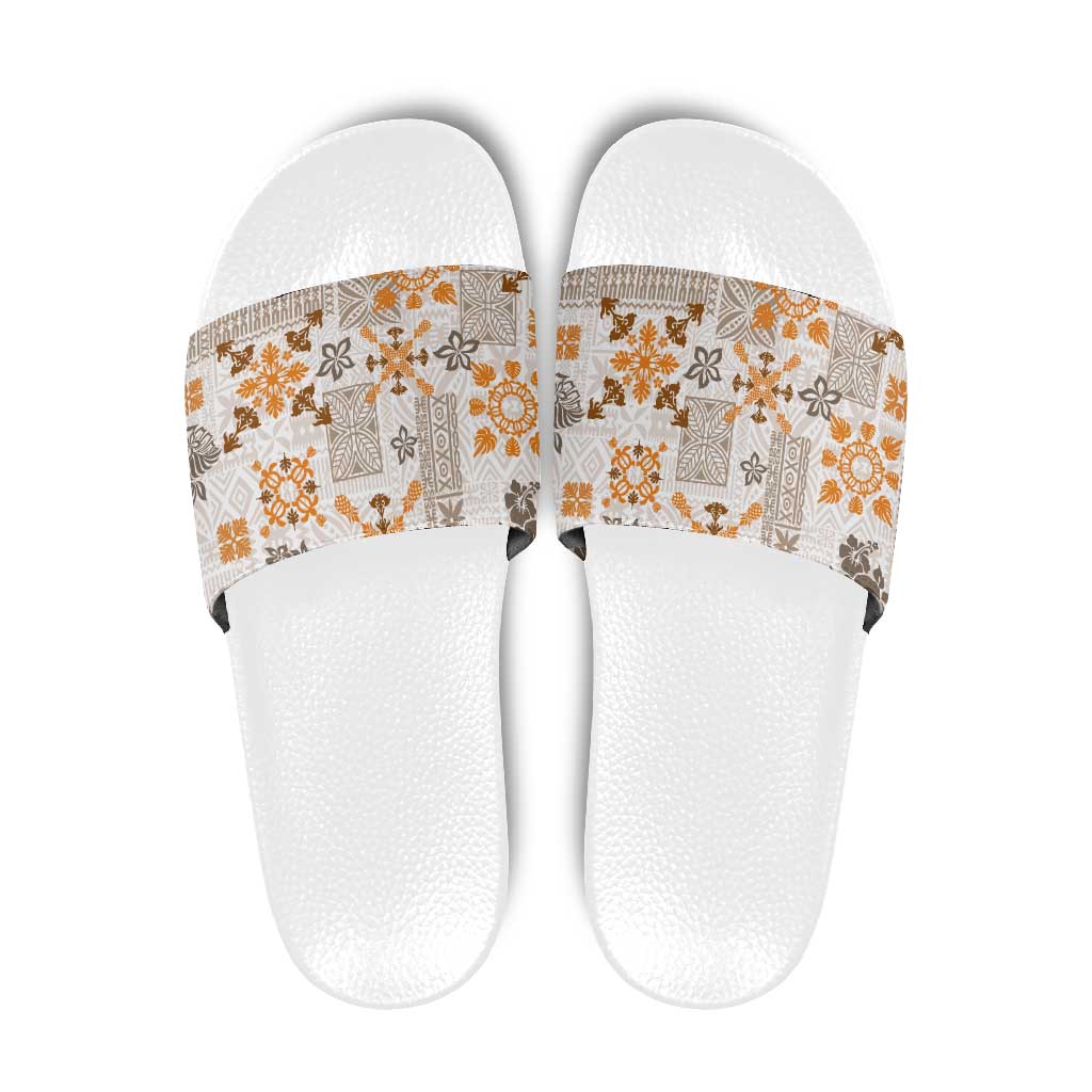 Hawaii Tapa Tribal Slide Sandals With Hawaiian Quilt Pattern Gold LT9 Gold - Polynesian Pride