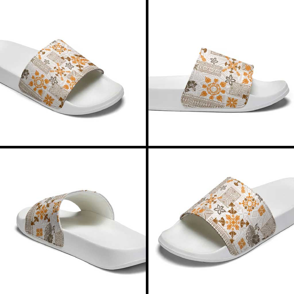 Hawaii Tapa Tribal Slide Sandals With Hawaiian Quilt Pattern Gold LT9 - Polynesian Pride