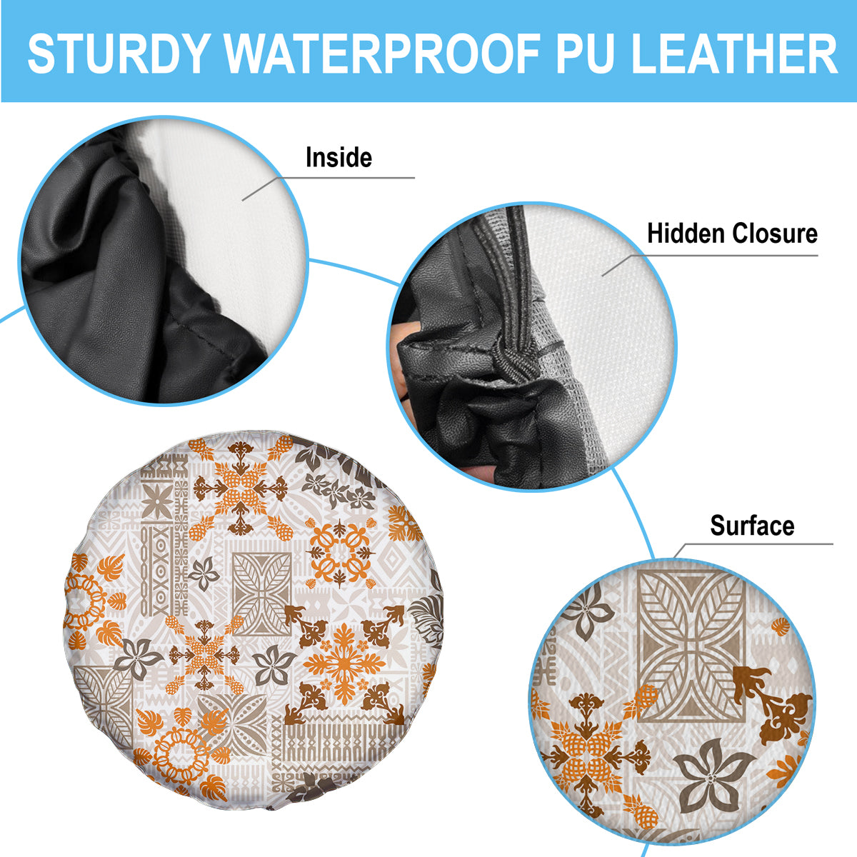 Hawaii Tapa Tribal Spare Tire Cover With Hawaiian Quilt Pattern Gold LT9 - Polynesian Pride