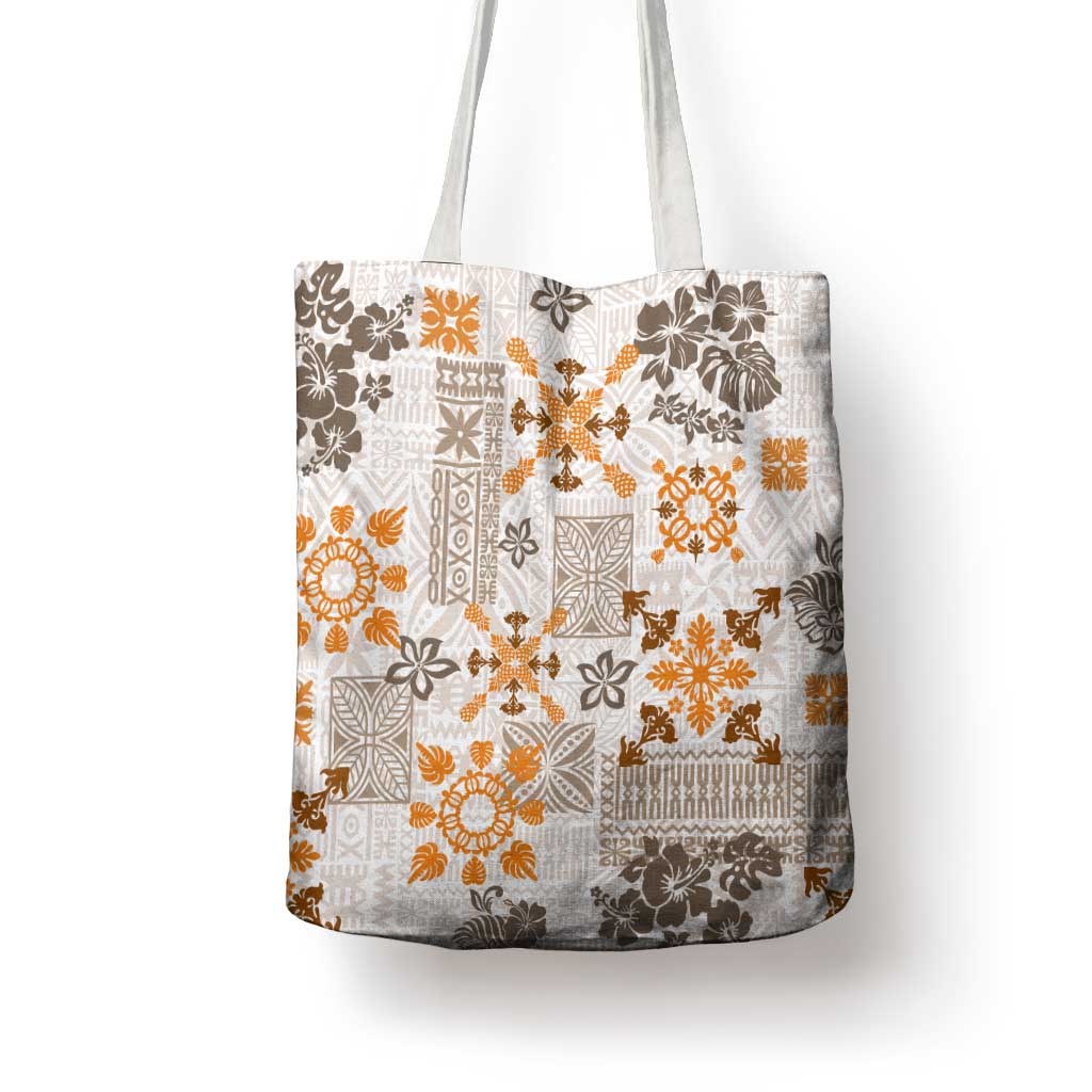 Hawaii Tapa Tribal Tote Bag With Hawaiian Quilt Pattern Gold - Polynesian Pride