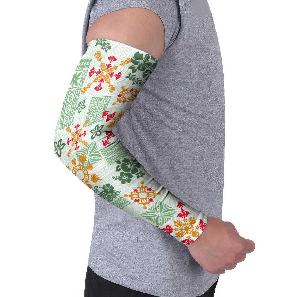 Hawaii Tapa Tribal Arm Sleeves With Hawaiian Quilt Pattern Green LT9 - Polynesian Pride