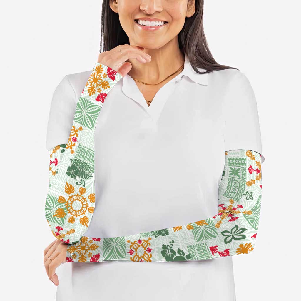 Hawaii Tapa Tribal Arm Sleeves With Hawaiian Quilt Pattern Green LT9 - Polynesian Pride