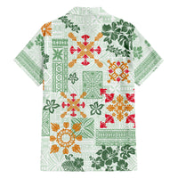 Hawaii Tapa Tribal Family Matching Short Sleeve Bodycon Dress and Hawaiian Shirt With Hawaiian Quilt Pattern Green LT9 - Polynesian Pride