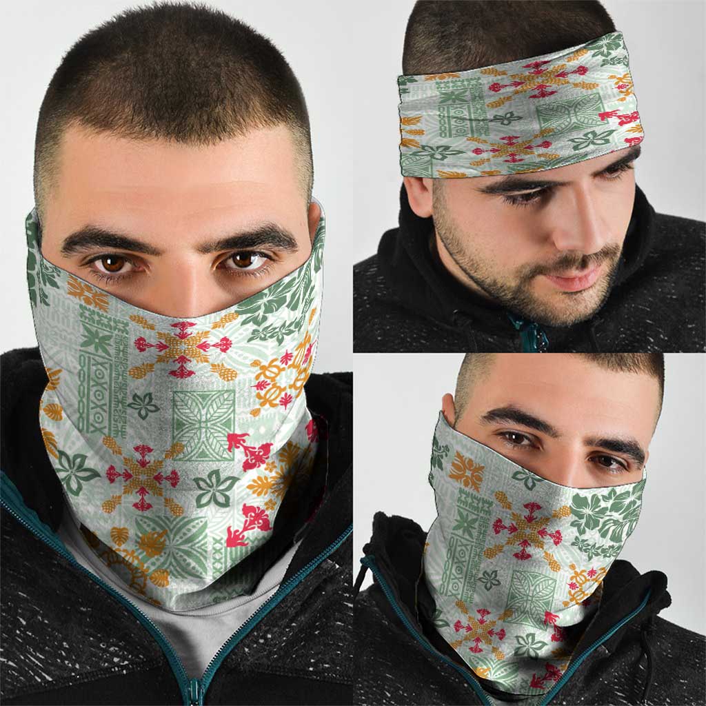 Hawaii Tapa Tribal Neck Gaiter With Hawaiian Quilt Pattern Green LT9 - Polynesian Pride