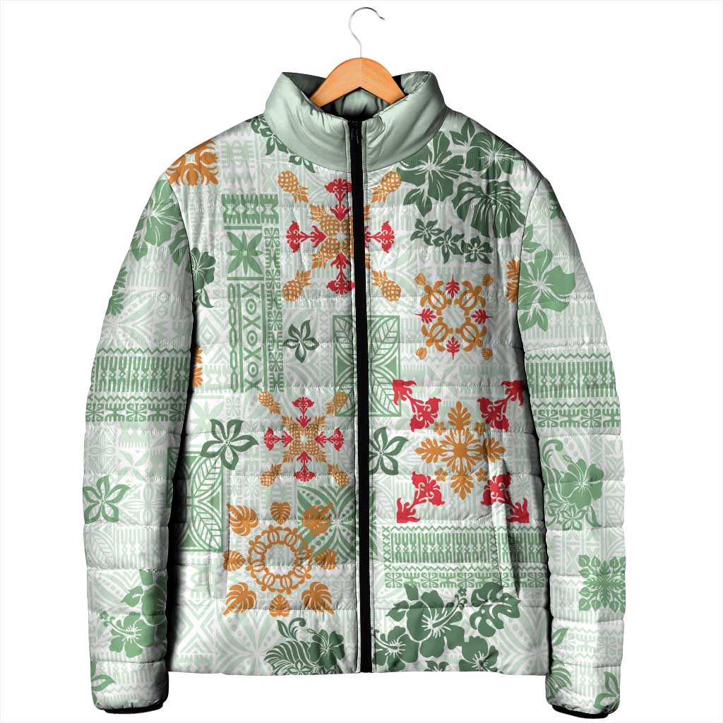 Hawaii Tapa Tribal Padded Jacket With Hawaiian Quilt Pattern Green LT9 - Polynesian Pride