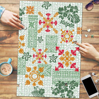 Hawaii Tapa Tribal Puzzle With Hawaiian Quilt Pattern Green LT9 Green - Polynesian Pride