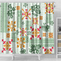 Hawaii Tapa Tribal Shower Curtain With Hawaiian Quilt Pattern Green LT9 - Polynesian Pride