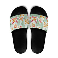 Hawaii Tapa Tribal Slide Sandals With Hawaiian Quilt Pattern Green LT9 Green - Polynesian Pride