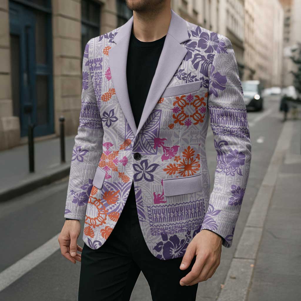 Hawaii Tapa Tribal Blazer With Hawaiian Quilt Pattern Violet - Polynesian Pride