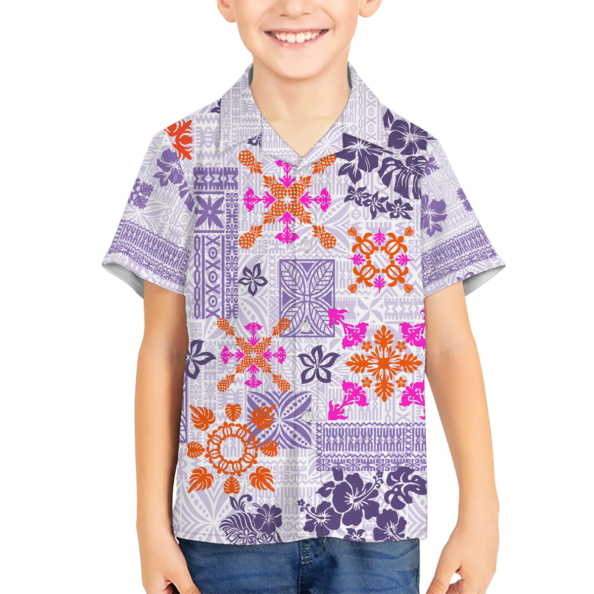 Hawaii Tapa Tribal Hawaiian Shirt With Hawaiian Quilt Pattern Violet LT9 - Polynesian Pride