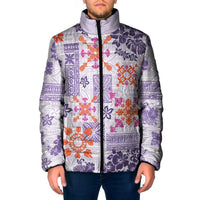 Hawaii Tapa Tribal Padded Jacket With Hawaiian Quilt Pattern Violet LT9 Men Violet - Polynesian Pride