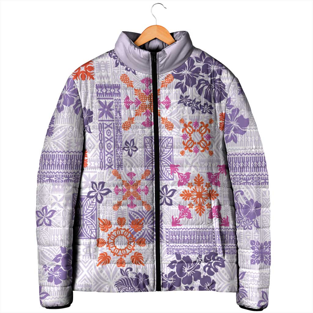 Hawaii Tapa Tribal Padded Jacket With Hawaiian Quilt Pattern Violet LT9 - Polynesian Pride