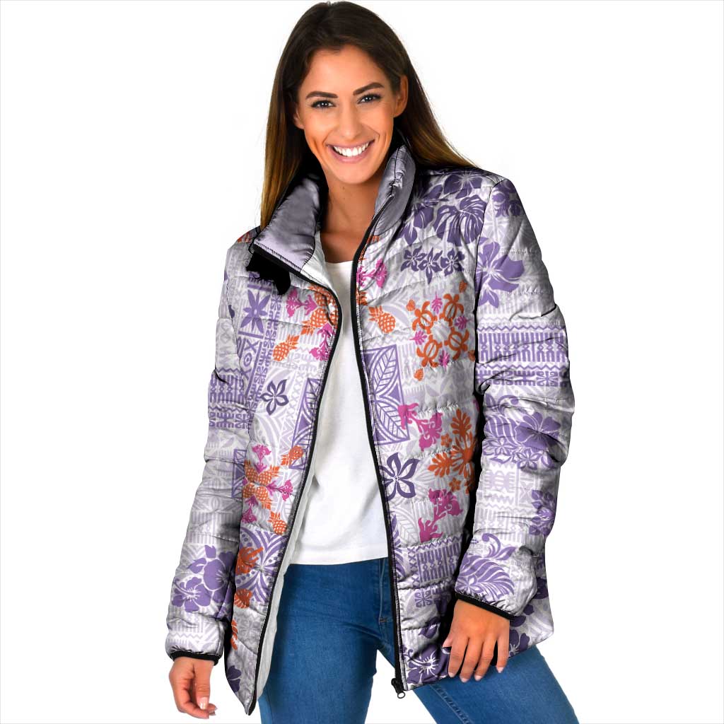 Hawaii Tapa Tribal Padded Jacket With Hawaiian Quilt Pattern Violet LT9 Women Violet - Polynesian Pride
