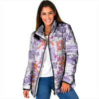 Hawaii Tapa Tribal Padded Jacket With Hawaiian Quilt Pattern Violet LT9 Women Violet - Polynesian Pride