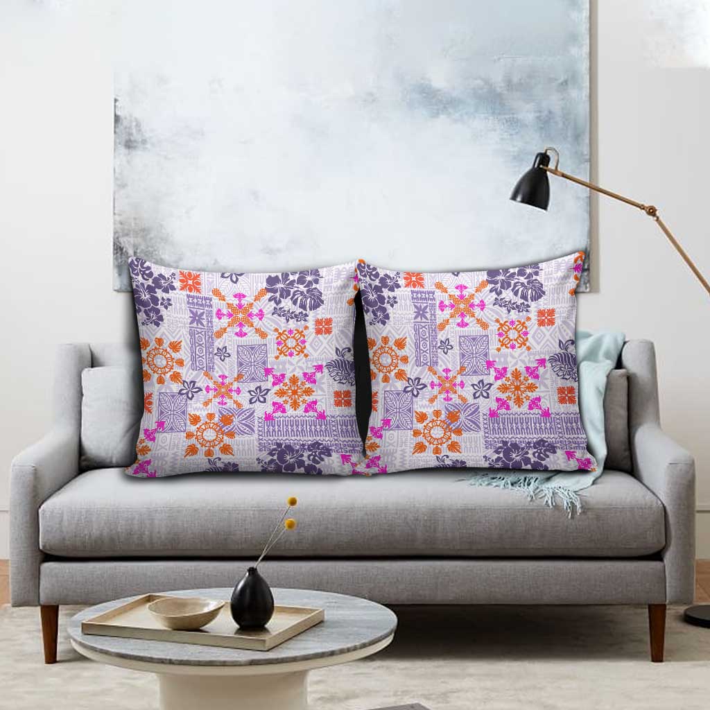 Hawaii Tapa Tribal Pillow Cover With Hawaiian Quilt Pattern Violet LT9 - Polynesian Pride