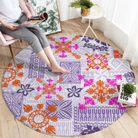 Hawaii Tapa Tribal Round Carpet With Hawaiian Quilt Pattern Violet LT9 - Polynesian Pride