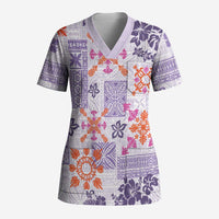 Hawaii Tapa Tribal Scrub Top With Hawaiian Quilt Pattern Violet - Polynesian Pride