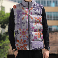 Hawaii Tapa Tribal Sleeveless Puffer Jacket With Hawaiian Quilt Pattern Violet LT9 - Polynesian Pride