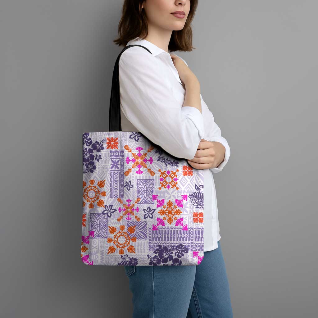 Hawaii Tapa Tribal Tote Bag With Hawaiian Quilt Pattern Violet - Polynesian Pride