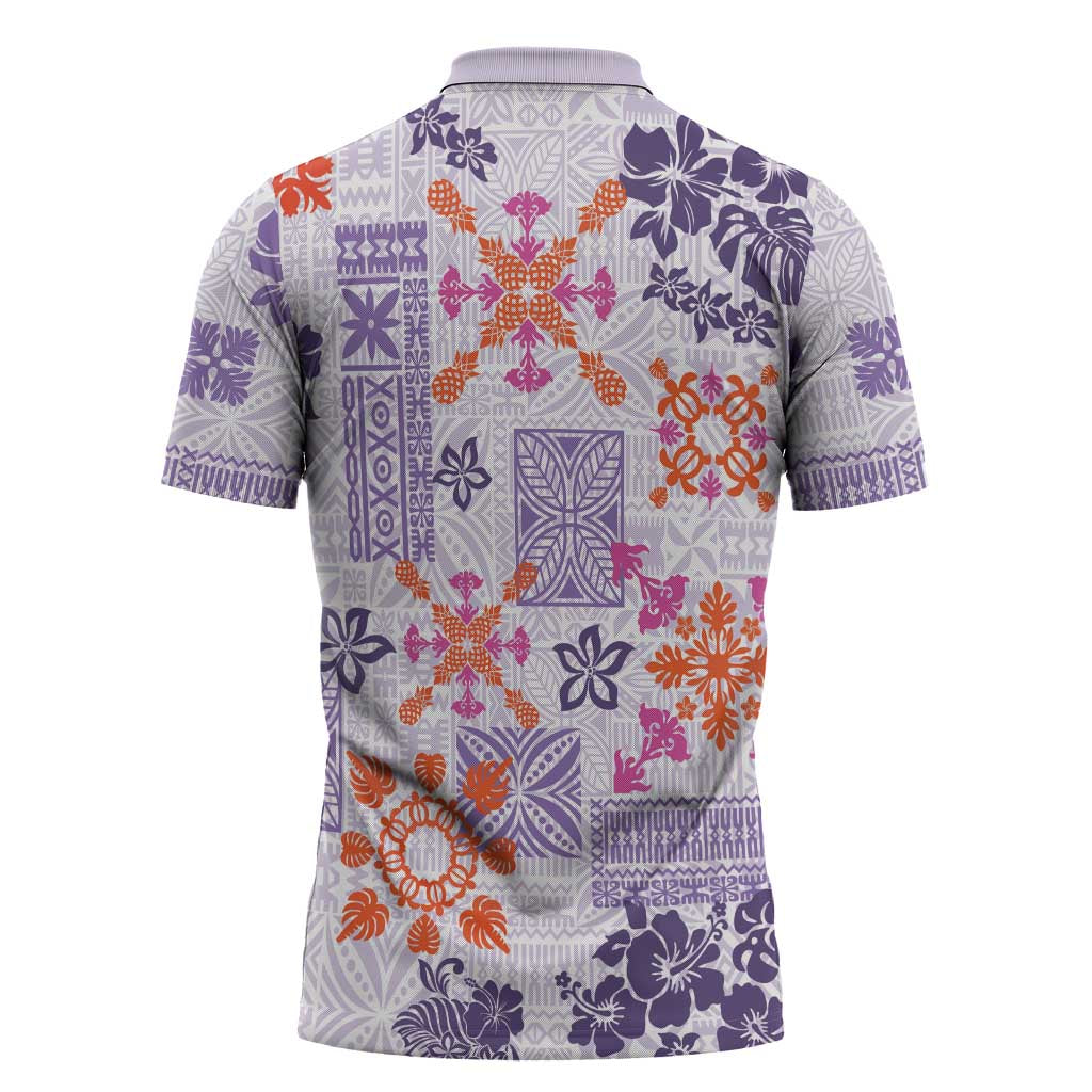 Hawaii Tapa Tribal Zipper Polo Shirt With Hawaiian Quilt Pattern Violet - Polynesian Pride