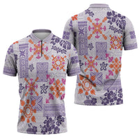 Hawaii Tapa Tribal Zipper Polo Shirt With Hawaiian Quilt Pattern Violet - Polynesian Pride
