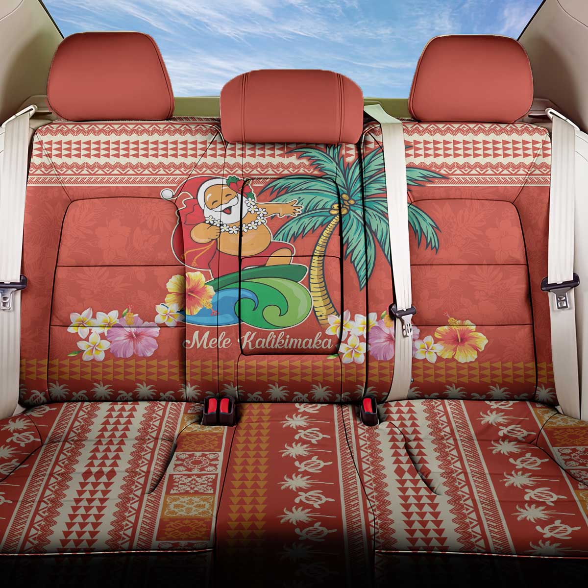 Hawaii Mele Kalikimaka Back Car Seat Cover Surfing Santa Funny Christmas