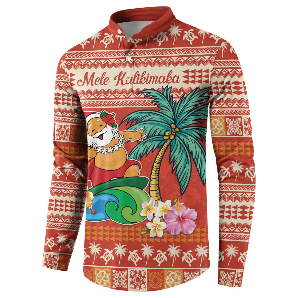 Hawaii Mele Kalikimaka Button Sweatshirt Surfing Santa Funny Christmas