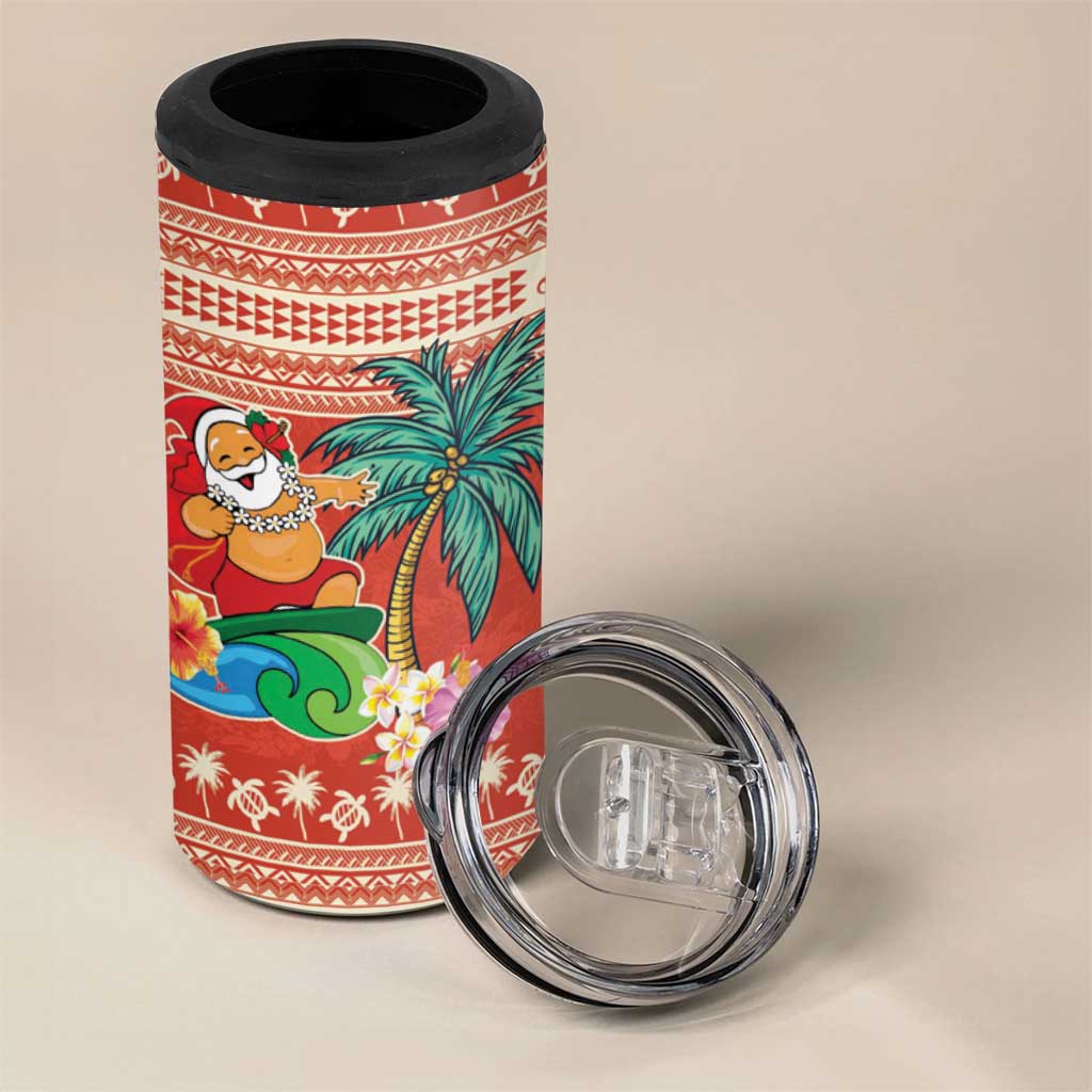 Hawaii Mele Kalikimaka 4 in 1 Can Cooler Tumbler Surfing Santa Funny Christmas