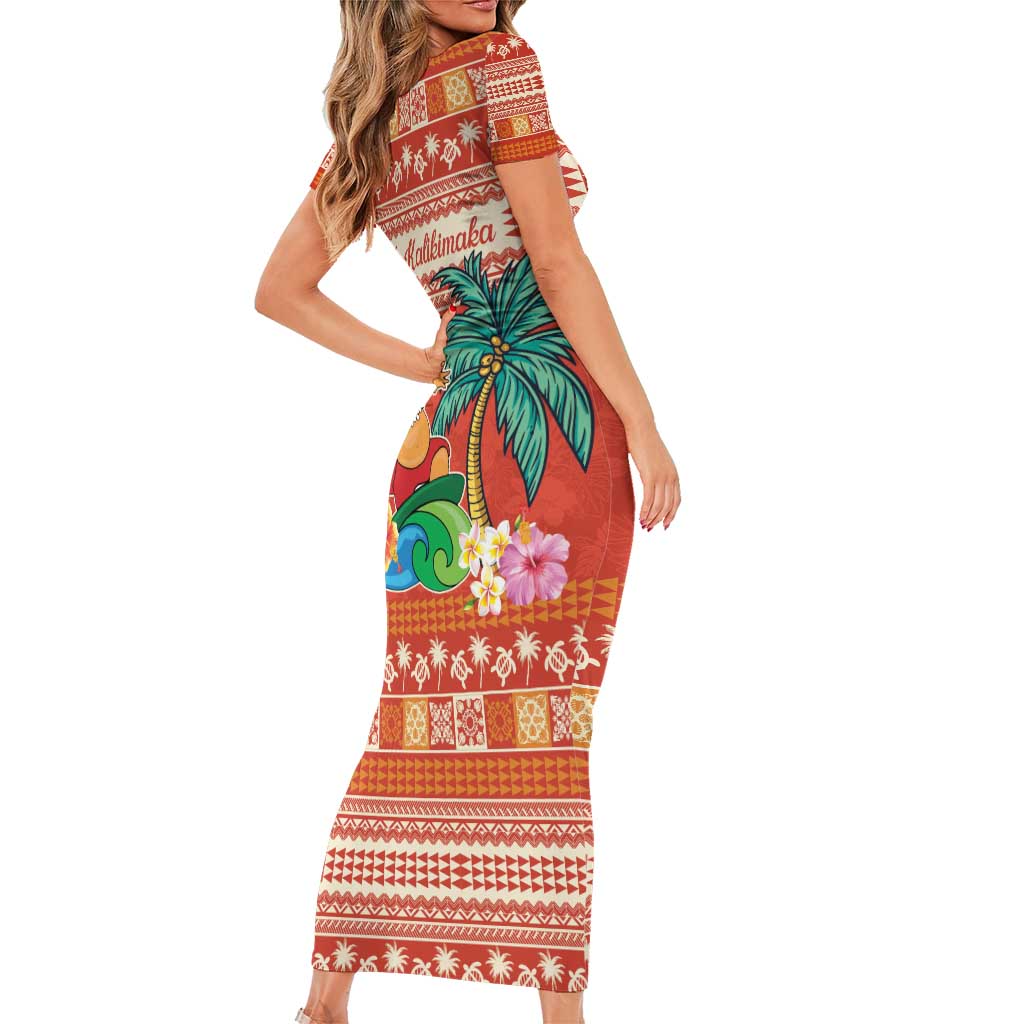 Hawaii Mele Kalikimaka Family Matching Short Sleeve Bodycon Dress and Hawaiian Shirt Surfing Santa Funny Christmas