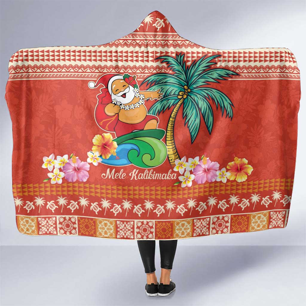 Hawaii Mele Kalikimaka Hooded Blanket Surfing Santa Funny Christmas