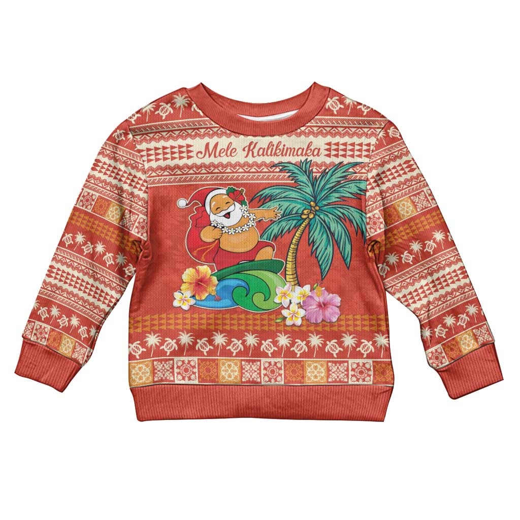Hawaii Mele Kalikimaka Kid Ugly Christmas Sweater Surfing Santa Funny Christmas