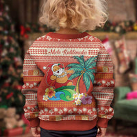 Hawaii Mele Kalikimaka Kid Ugly Christmas Sweater Surfing Santa Funny Christmas