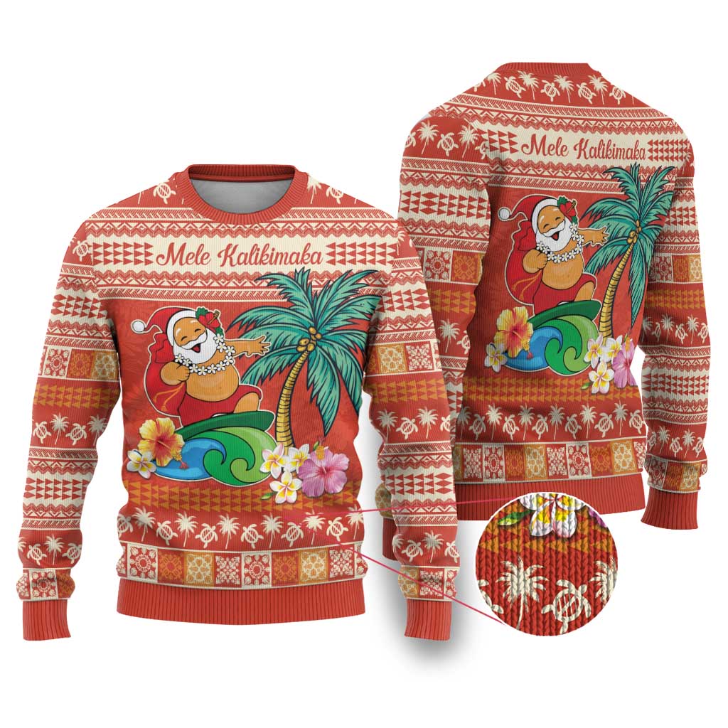 Hawaii Mele Kalikimaka Ugly Christmas Sweater Surfing Santa Funny Christmas