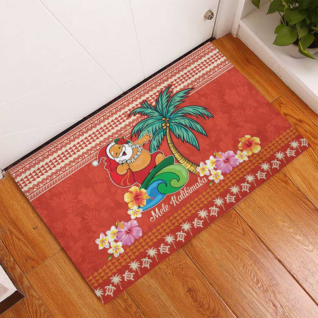 Hawaii Mele Kalikimaka Rubber Doormat Surfing Santa Funny Christmas