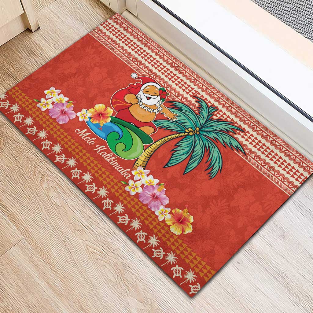 Hawaii Mele Kalikimaka Rubber Doormat Surfing Santa Funny Christmas