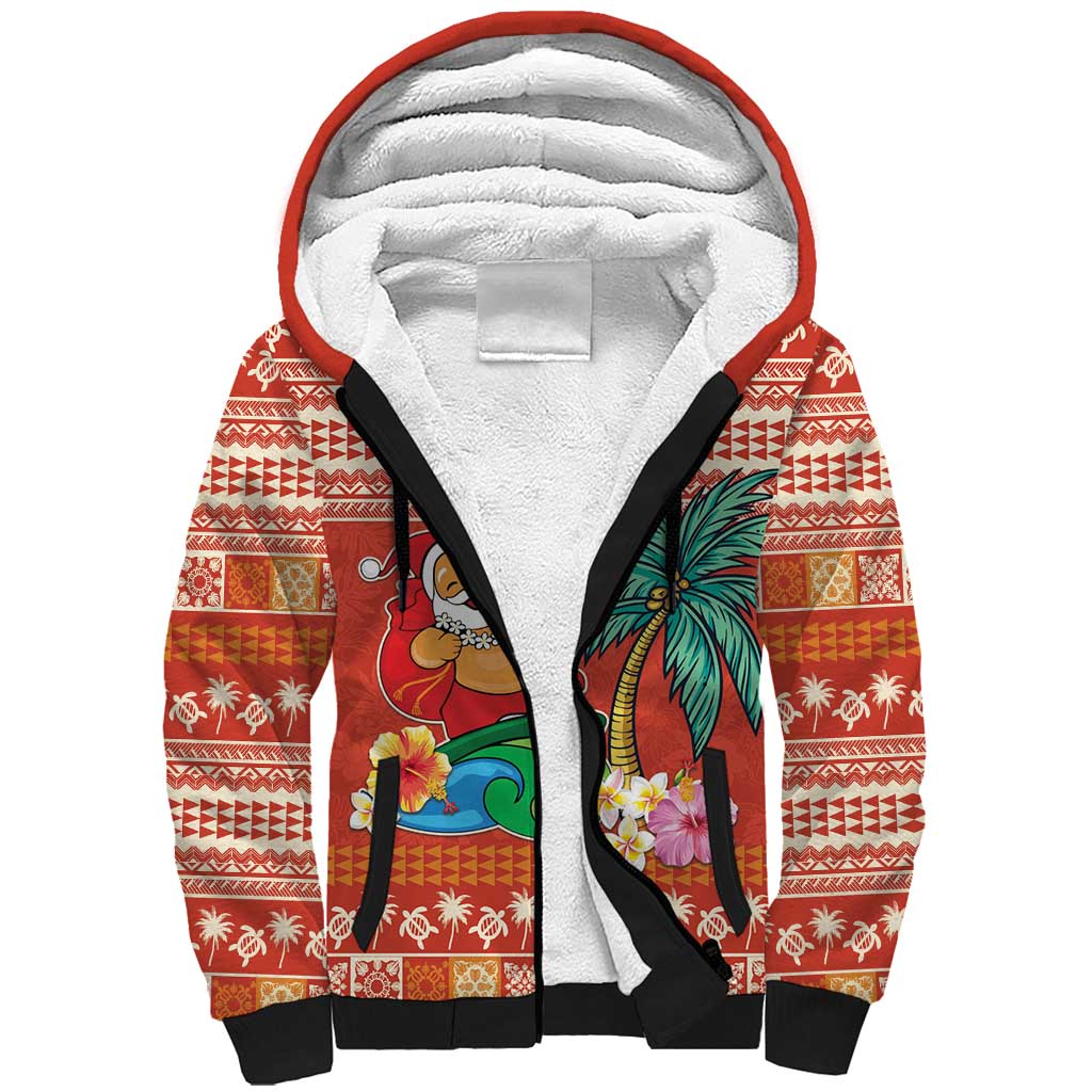 Hawaii Mele Kalikimaka Sherpa Hoodie Surfing Santa Funny Christmas