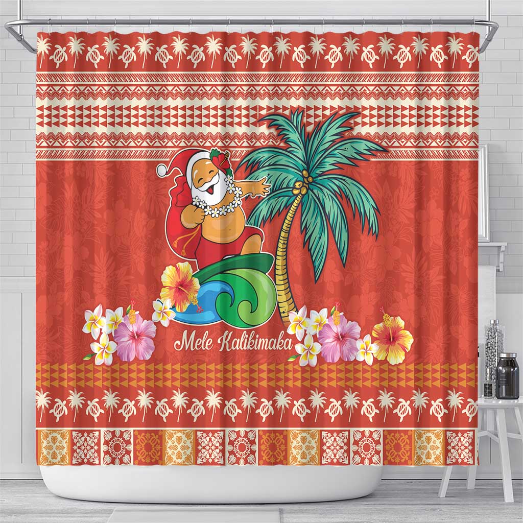 Hawaii Mele Kalikimaka Shower Curtain Surfing Santa Funny Christmas