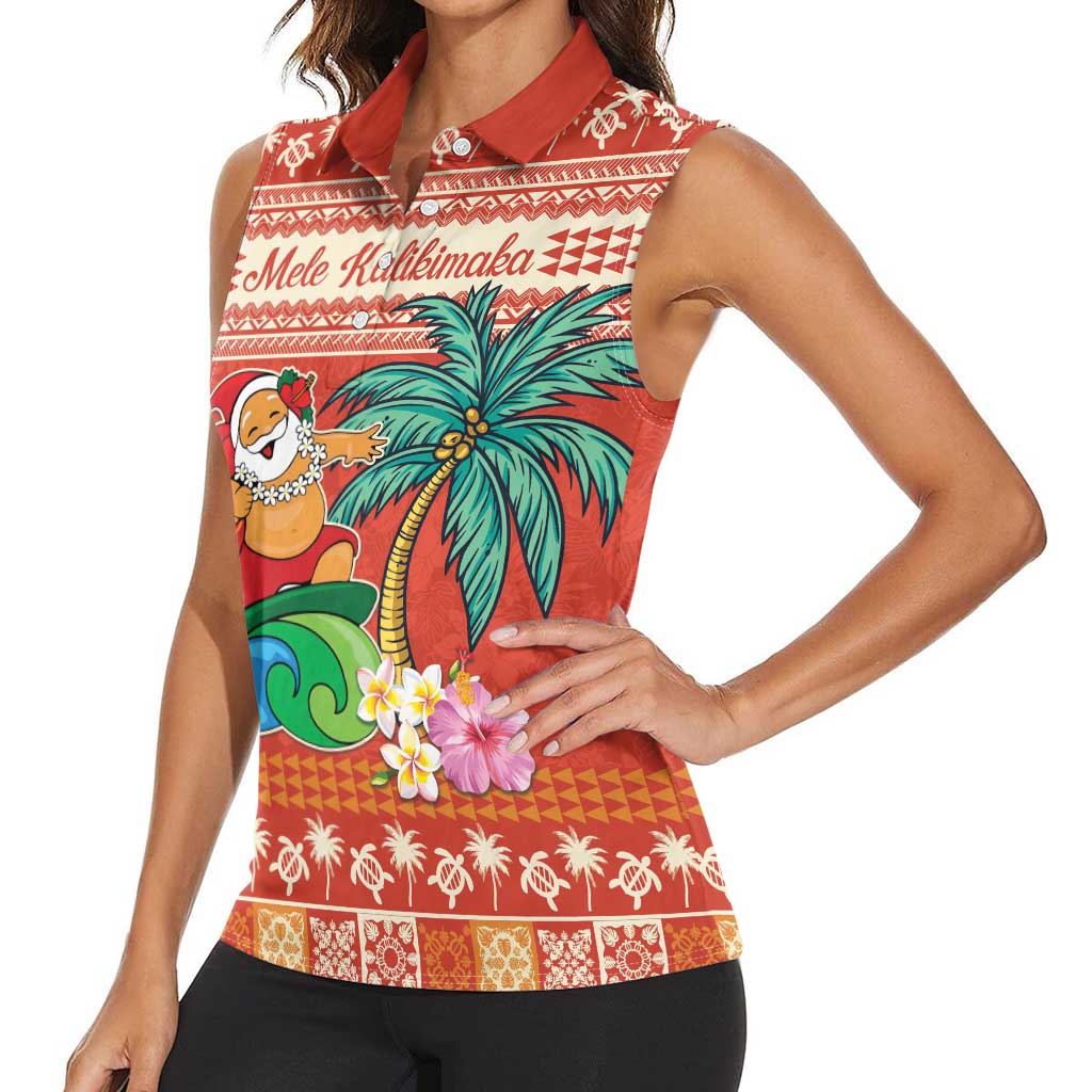 Hawaii Mele Kalikimaka Women Sleeveless Polo Shirt Surfing Santa Funny Christmas