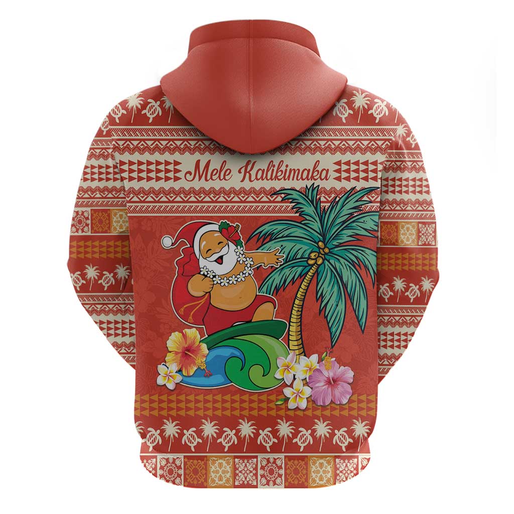 Hawaii Mele Kalikimaka Zip Hoodie Surfing Santa Funny Christmas