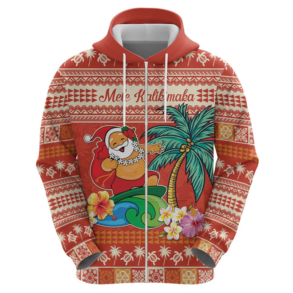 Hawaii Mele Kalikimaka Zip Hoodie Surfing Santa Funny Christmas